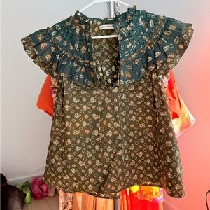 Ulla Johnson Olive Ruffle-Neck Printed Top